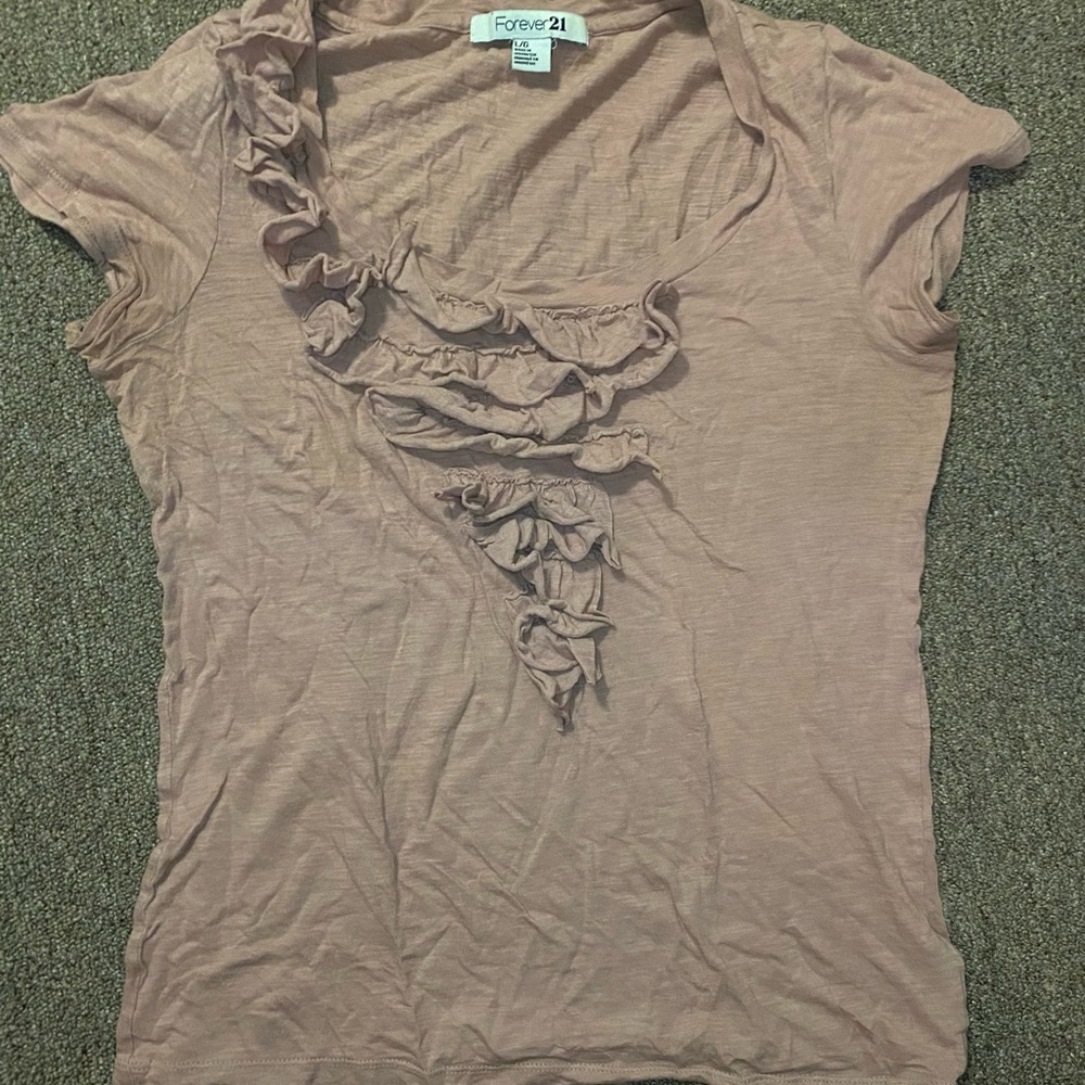 Forever 21 Dusty Rose Ruffled Short Sleeved Blouse Tee